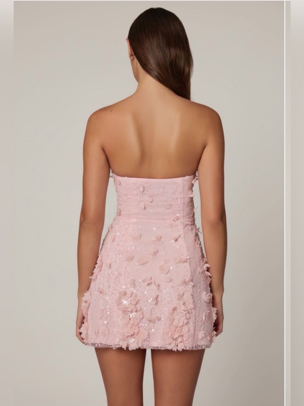 Edita- Embellished Bandeau A-line Mini Dress in Ballet Pink - Picture 3 of 5